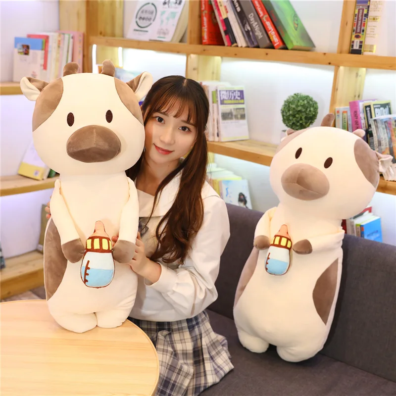 Nice Funny Milk Cow Holding Baby Bottle Plush Toys Staffed Kawaii Cattle Doll Soft Animal Nap Pillow Creative Gift for Kids Girl | Игрушки и