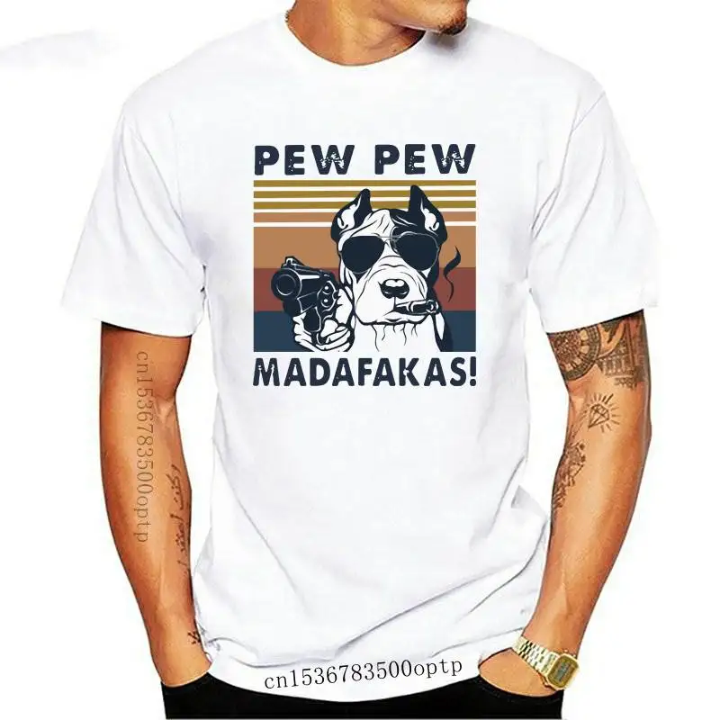 

New 2021 Summer Fashion Men Short Sleeve Cool Bulldog Dog Smoke Pew Pew Madafakas Vintage T-Shirt Funny Boy Casual Tops White Te