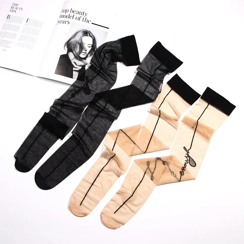 1 пара Классические высокие чулки черного цвета винтажные тонкие летние женские