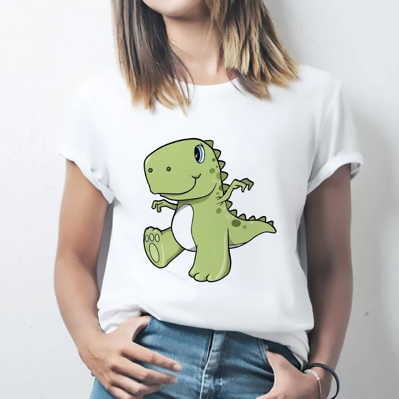 

Womens T shirt Clothing Cartoon Fashion Trend Cute dinosaur Female Clothes White Tshirt 90s Short Sleeve Graphic female T-shirt