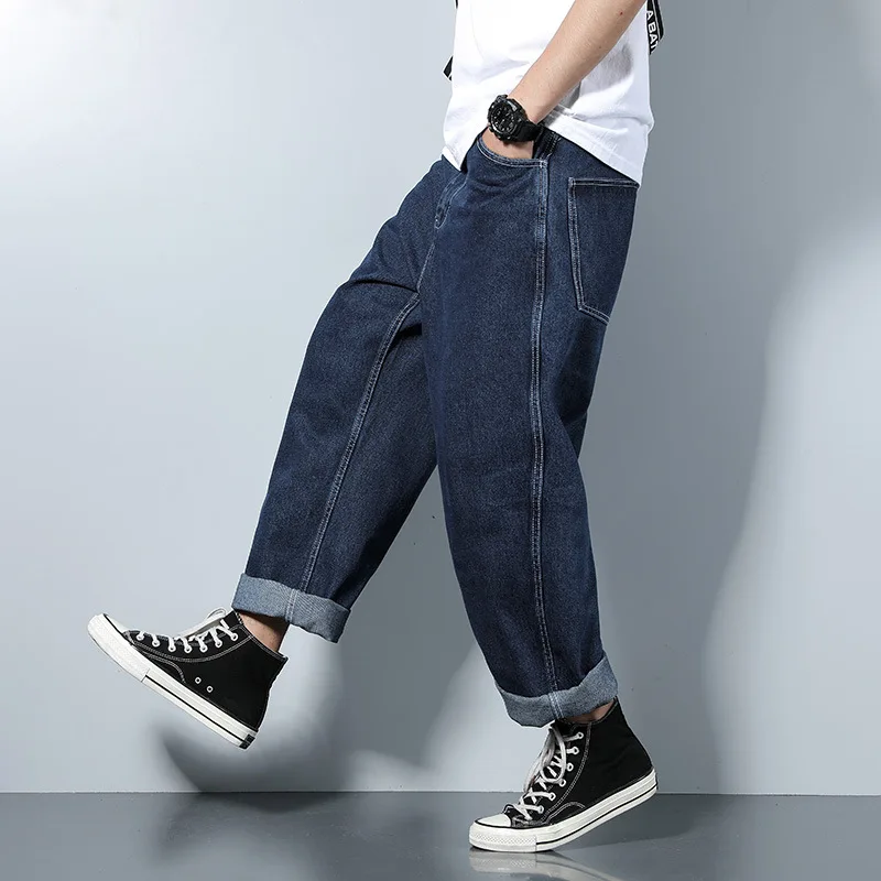 

Pure Color Washed Denim Trousers Men's American New Loose Straight Jeans Mens Japanese Simple Vintage Wide Leg Denim Pants Mens