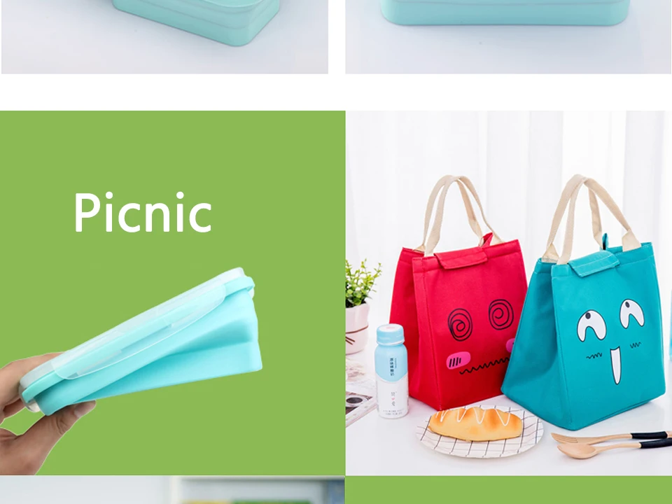 Силиконовый складной Ланч-бокс, контейнер для хранения еды, Bento BPA Free, Microwavable, портативный, для пикника, кемпинга, прямоугольная, открытая коробка
