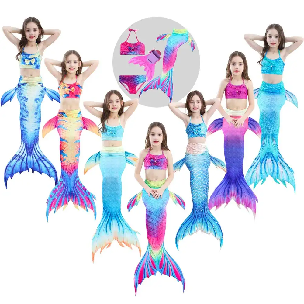 Детский летний танкини топ с лямкой на шее хвост русалки для девочек купальный