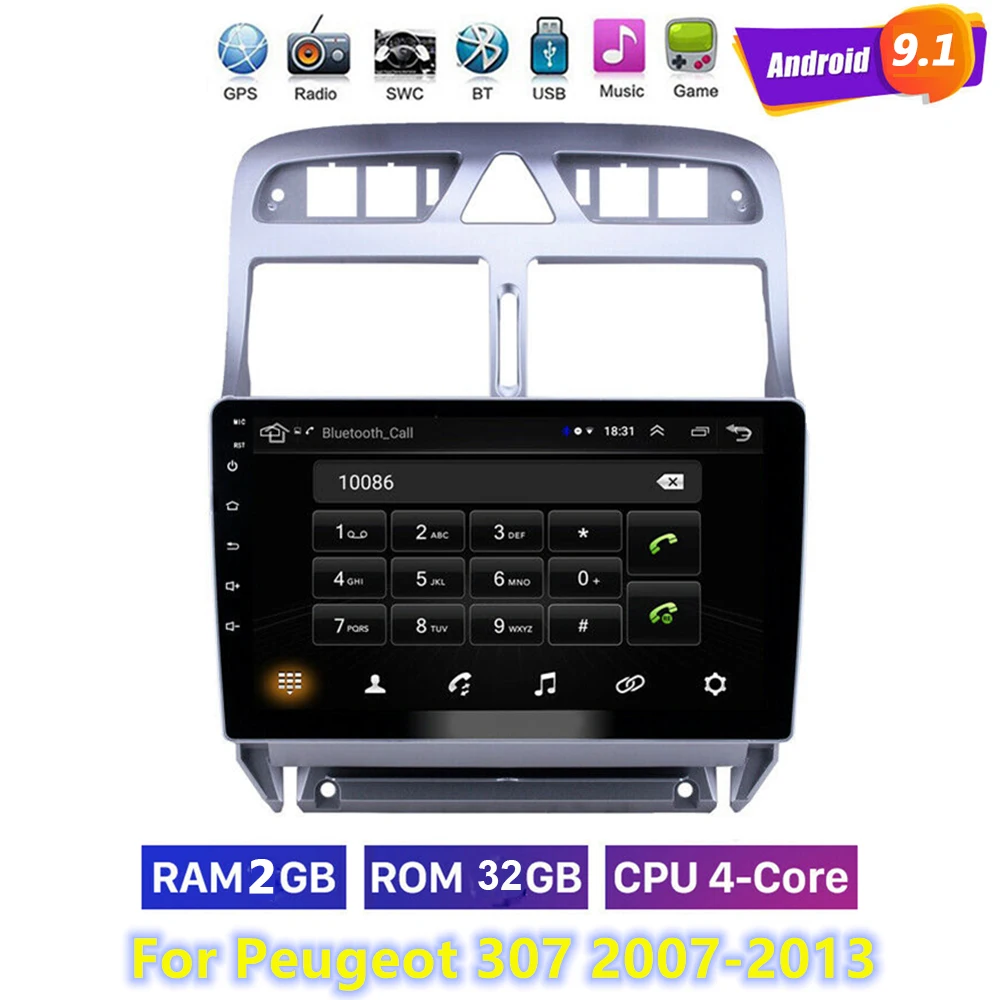 2G + 32G 2Din Android 10 1 Автомобильный мультимедийный видео плеер для Peugeot 307 307CC 307SW 2004 2013
