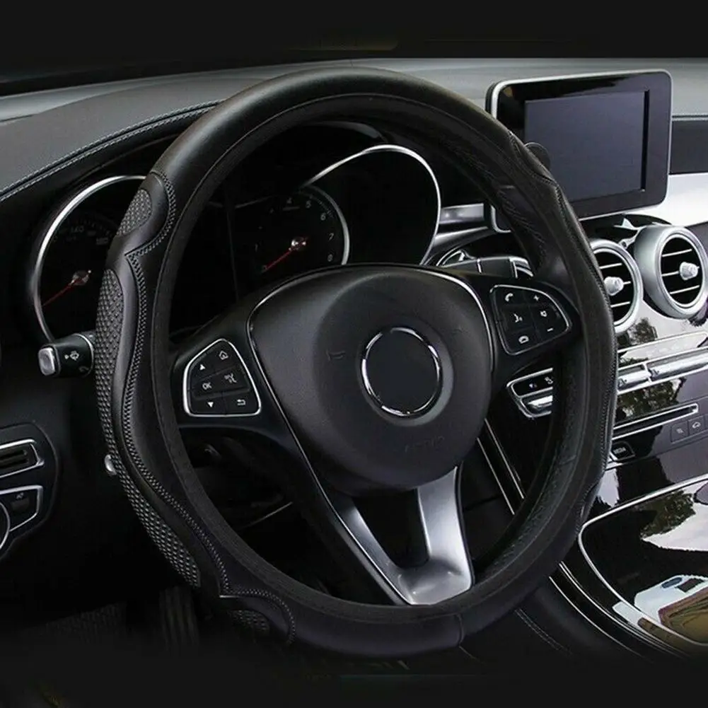 

PU Leather Car Auto Steering Wheel Cover With Needles And Thread Breathability Skid-Proof Vehicle Cover Anti-Slip Accessories