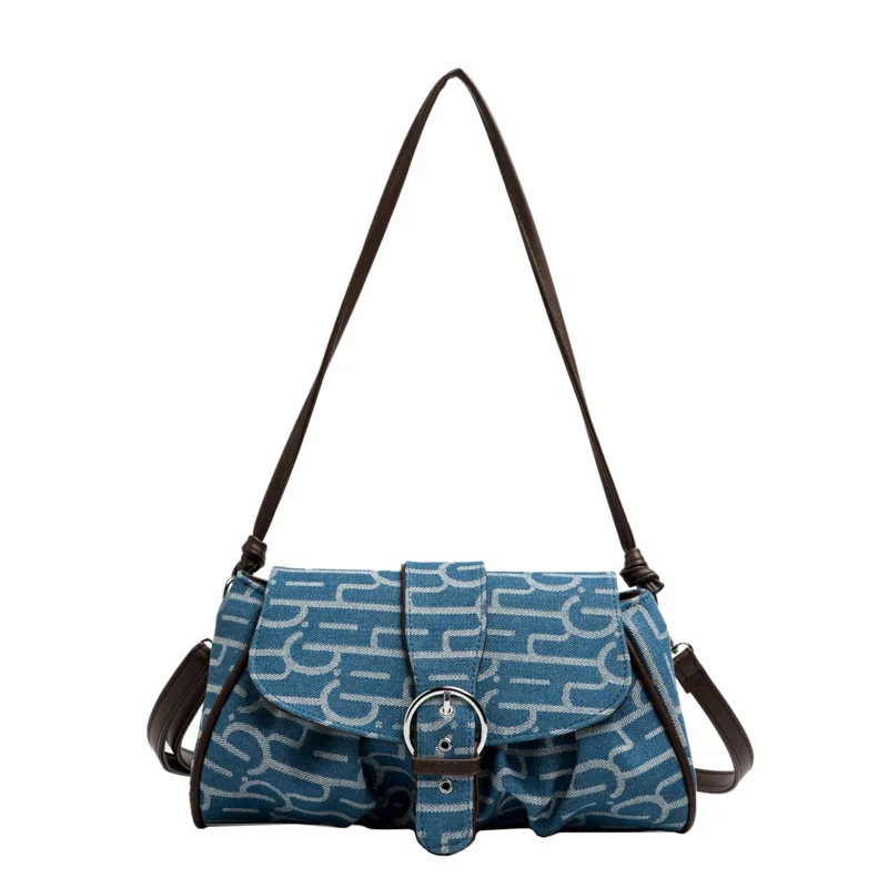 

Новое поступление 2021, женская сумка через плечо для женщин, джинсовая сумка с геометрическим узором и защелкой, высокое качество, простой го...