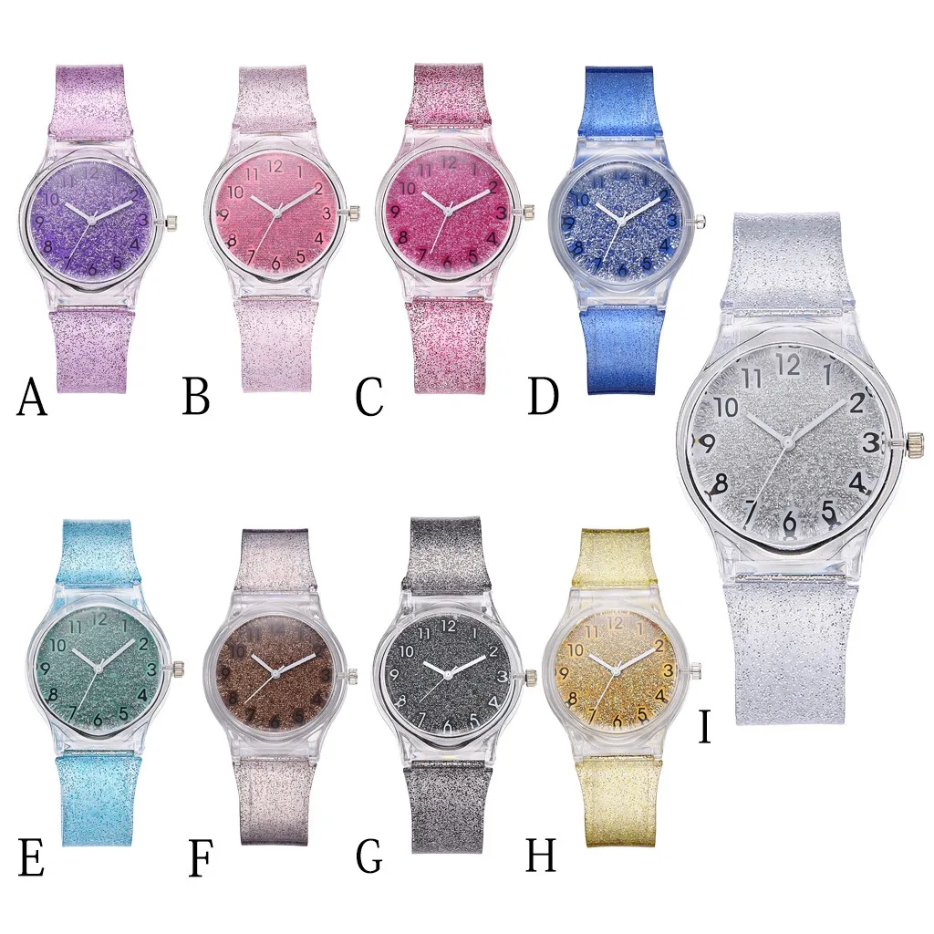 

Colors Plastic Watchband Women's Casual Plastic Band Quartz Dial Dazzling Analog Wrist Watch Valentine Gift Reloj femenino#1104