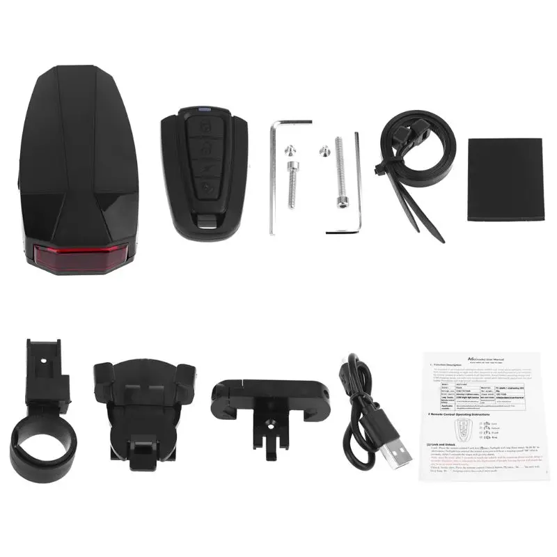 

4 In 1 Anti-theft Bike Security Alarm Wireless Remote Control Alerter Taillights Lock Warner Waterproof Bicycle lamp Accessories