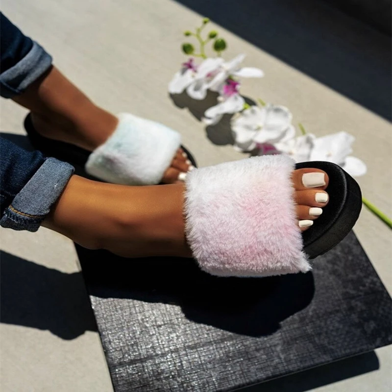 Adisptient/меховые шлепанцы для женщин Сандалии на лисьем меху Женская домашняя обувь