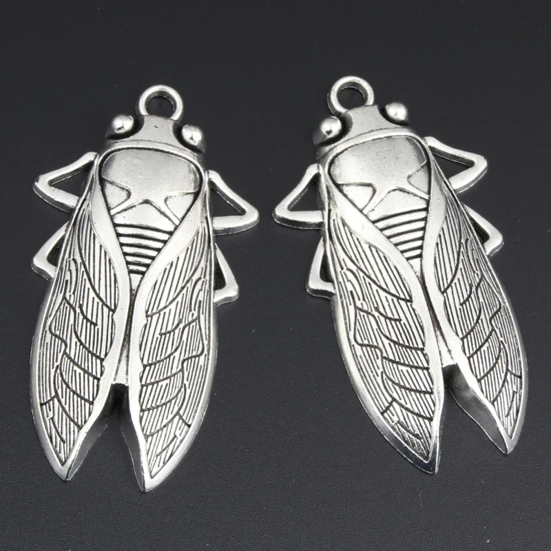 

5pcs Silver Color 62x33.5mm Cicadas Insects Charms Flying Animals Pendant For DIY Handmade Metal Jewelry Making Accessorie