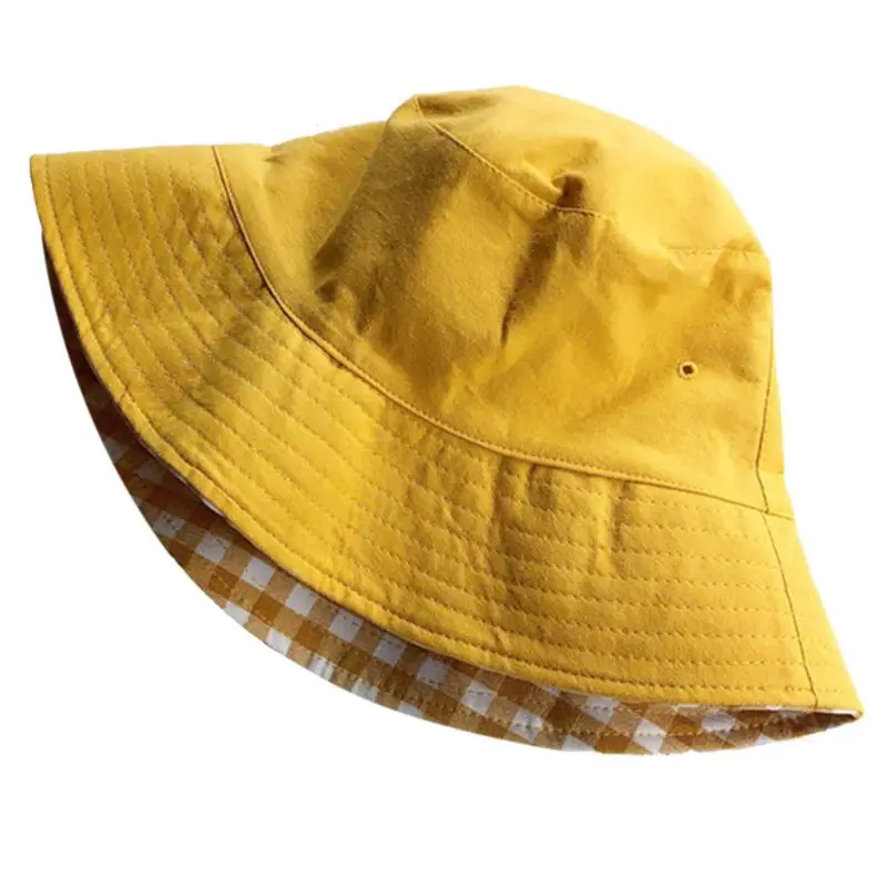Цвет: желтый Японская женская летняя опракидывающая шляпа-ведро для девочек, милая клетчатая Солнцезащитная упаковочная Повседневная шляпа рыбака 667E - Цвет: Цвет: желтый