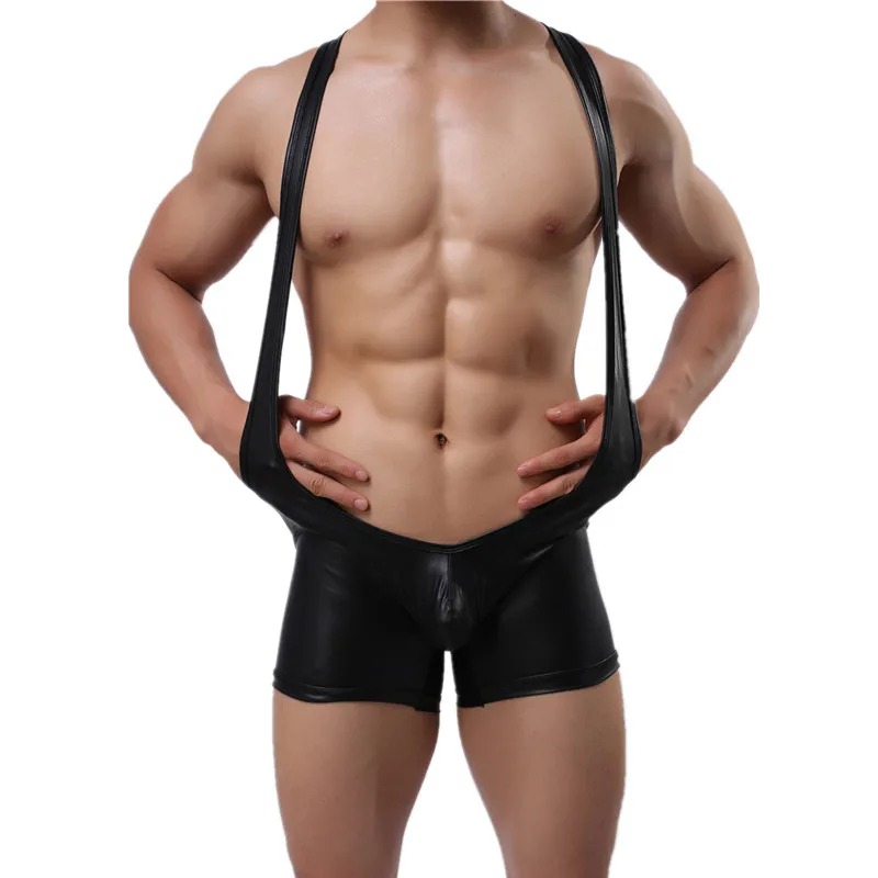 Из искусственной кожи сексуальное мужское нижнее белье боди эластичный