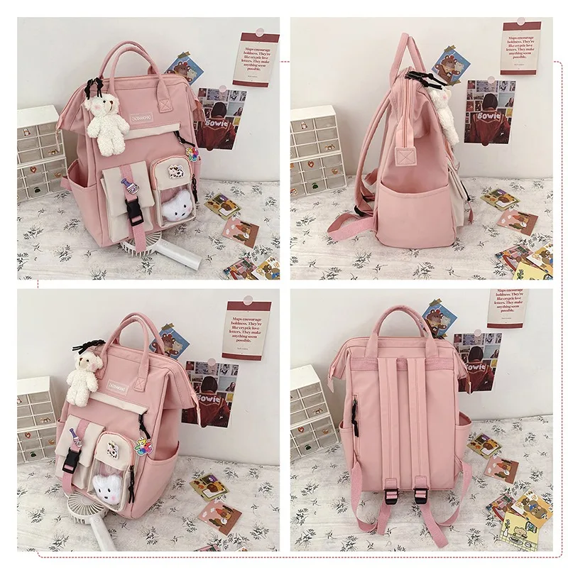 

2021 Preppy Style Shool Backpack For Girls Cute Tote Bag Designer Travel Bags Laptop Backpack Women Notebook Patchwork Backpack