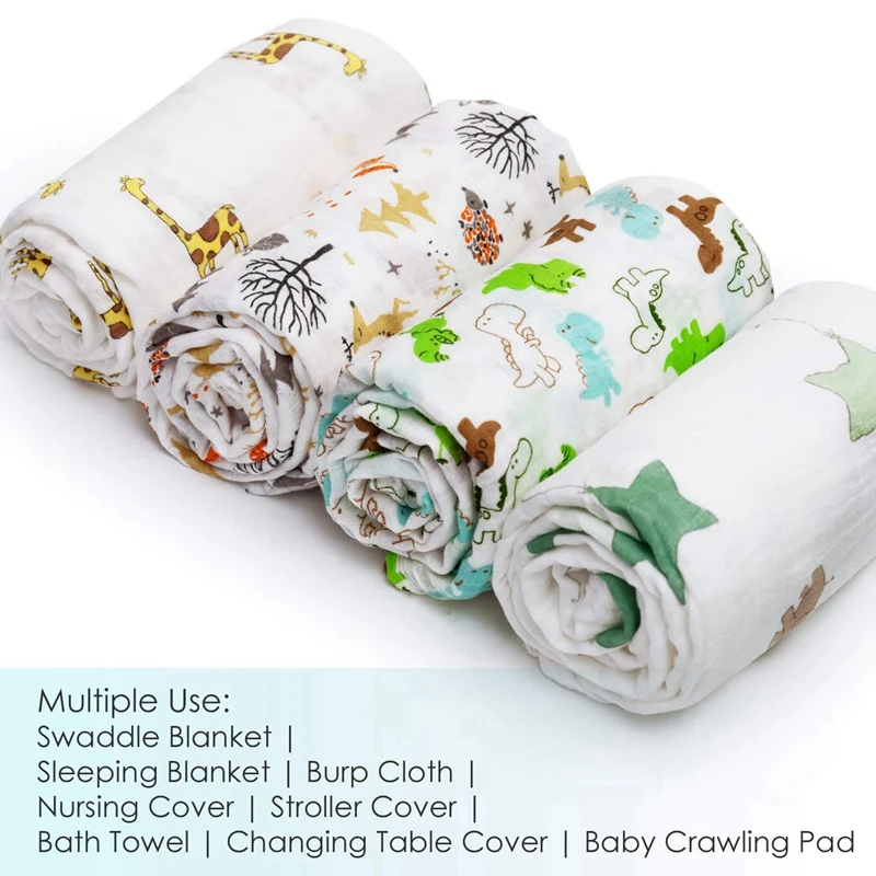 

4Pcs Muslin Baby Swaddle Blanket Unisex Swaddle Wrap Soft Silky Bamboo Muslin Swaddle Blankets Neutral Receiving Blanket