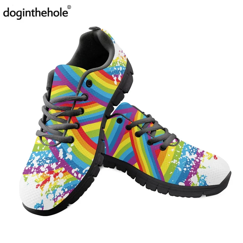 

Doginthehole с изображением ЛГБТ-радуги Pride, сетчатые кроссовки с принтом, женская и мужская обувь на плоской подошве со шнуровкой, Повседневная прогулочная обувь, новинка 2022