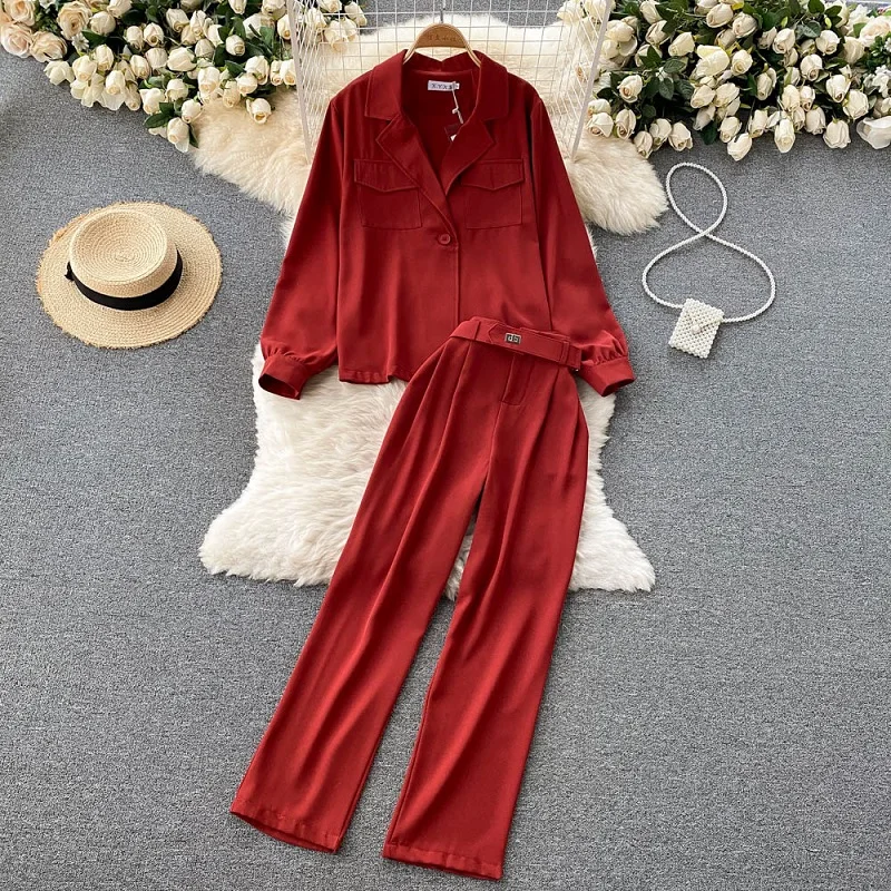 

Повседневный Модный женский костюм, новинка сезона осень-зима 2021, темпераментный костюм с курткой и брюками с высокой талией, костюм из двух...