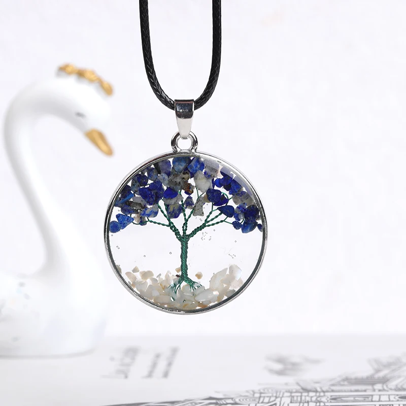 

Fashion Natural Crystal Gravel Tree Of Life Pendant Specimen Reiki Mineral Jewelry Healing Stone For Men Women Jewelry Gifts 1PC