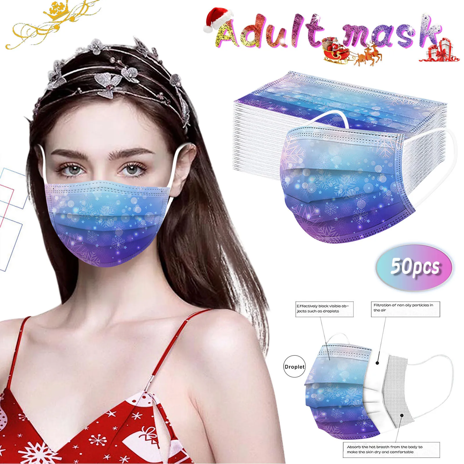

Halloween Cosplay Mask 50Pcs Adult Women Mask Disposable Mask 3Ply Ear Loop Unisex Outdoor Protective Face Mask Mascarilla