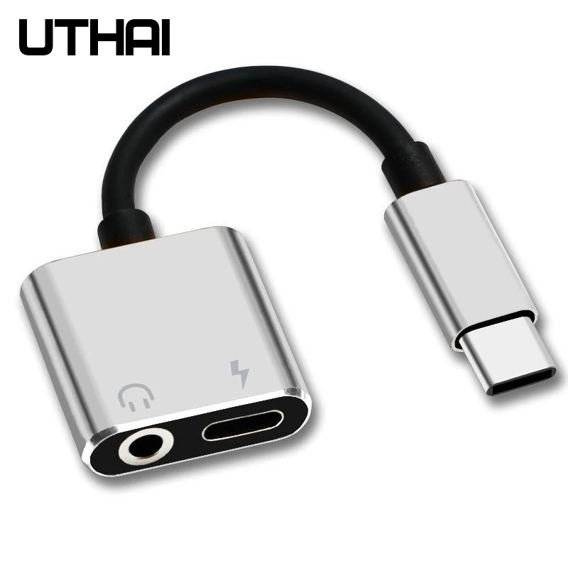 Аудиоадаптер UTHAI T11 Type C на 3 5 мм разъем для наушников конвертер 2 в 1 зарядки кабель
