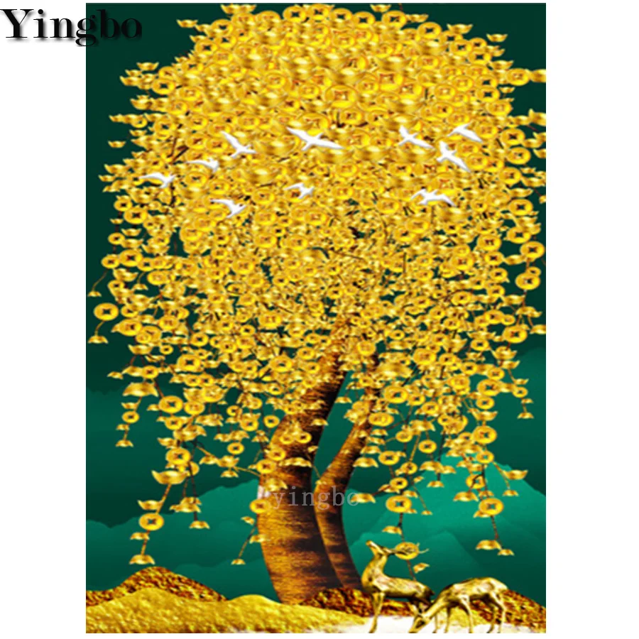 5D алмазная картина золотое дерево олень абстрактное искусство набор крестиков