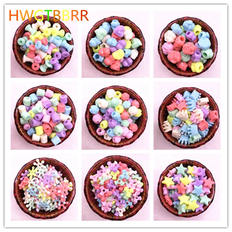 50 шт./лот разноцветные акриловые бусины с большим отверстием для изготовления детских украшений ожерелий