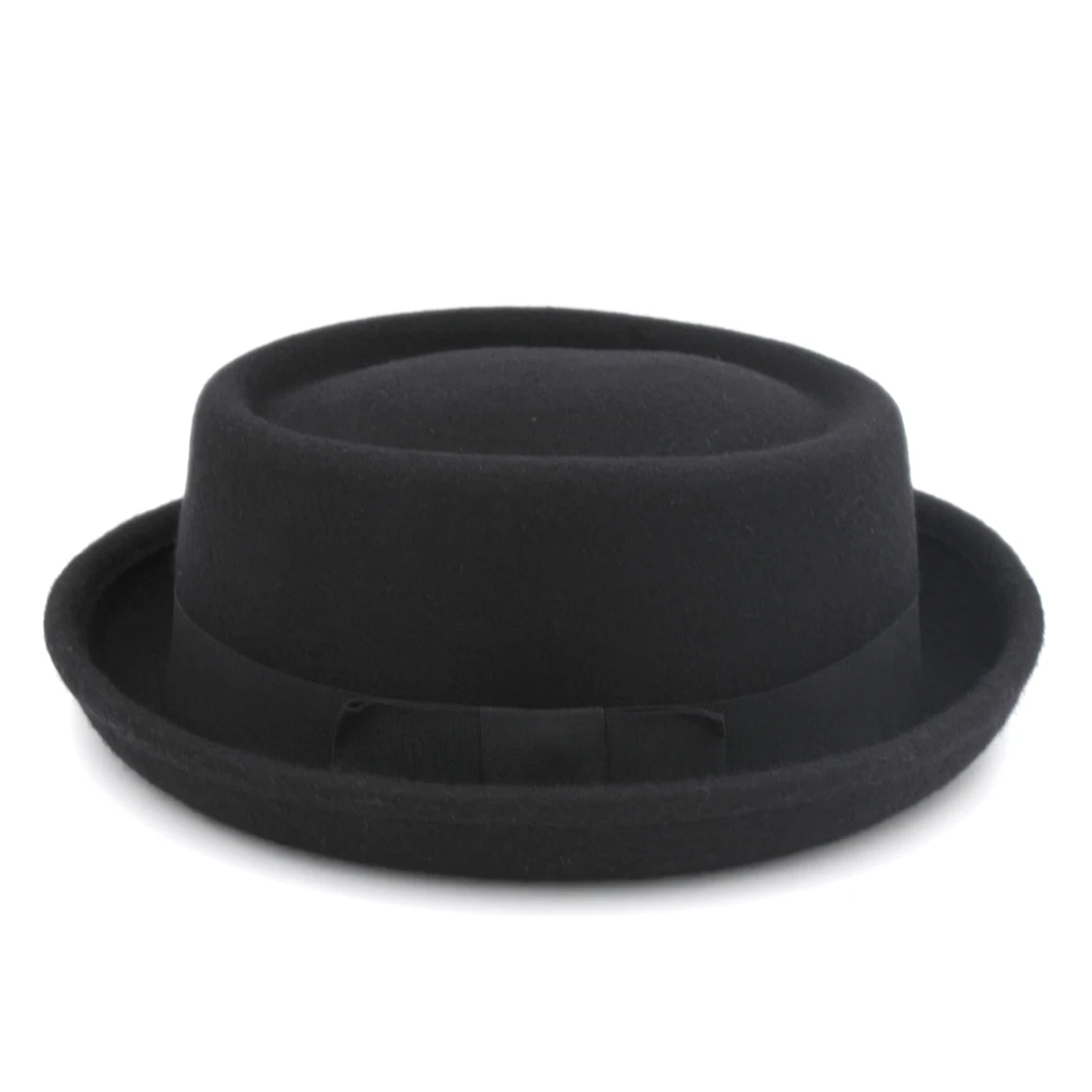 Mistdawn шерсть шляпа-пирожок унисекс Boater Bowler cap Upturn Brim черная лента