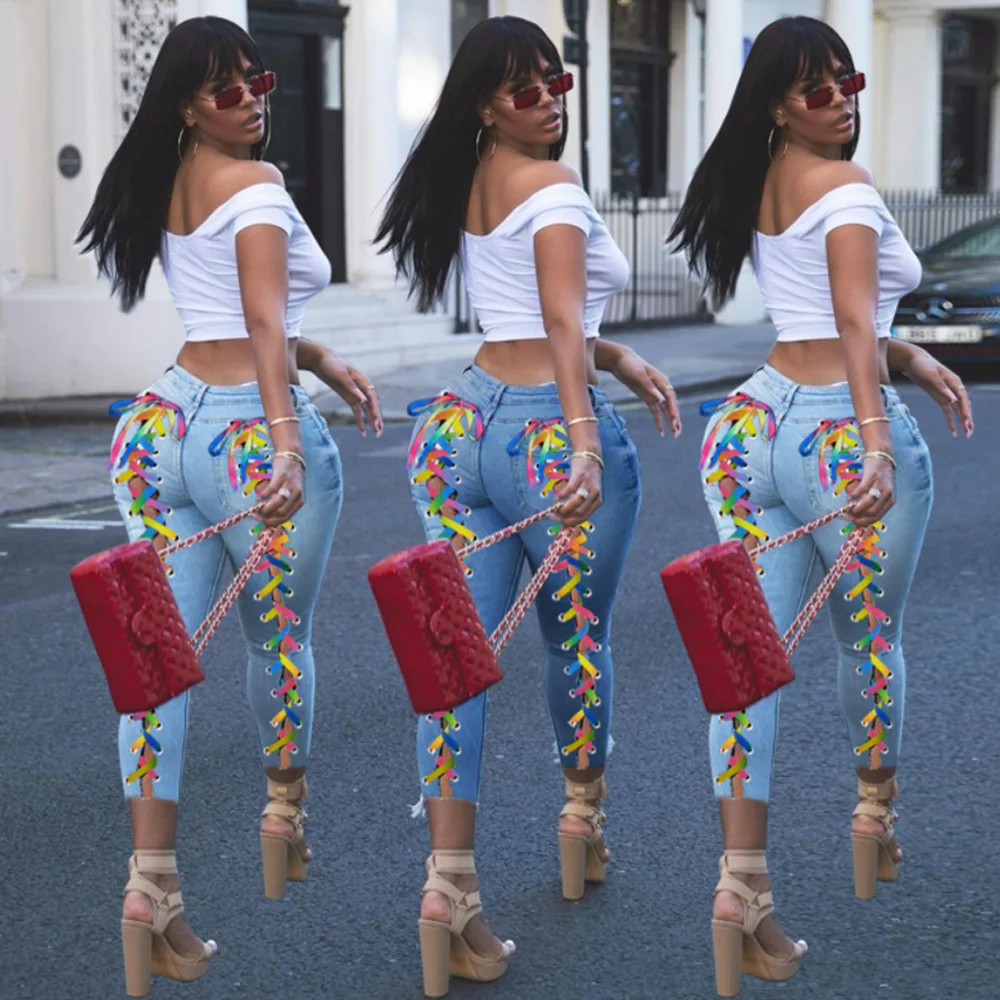 Джинсы женские с завышенной талией шикарные эластичные облегающие брюки из