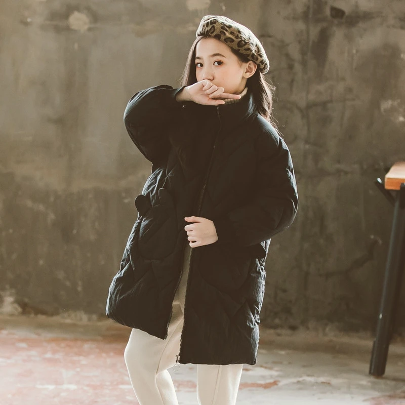 Пуховик для девочек из хлопка зимнее детское хлопковое Стеганое пальто Корейская утепленная одежда средней