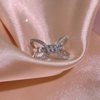new arrive lovely bowknot design female silver color jewelry ring with micro paved bow tie cz stones for party and dating