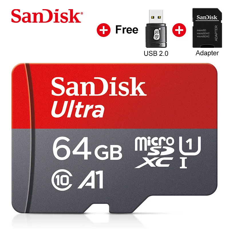 Карта памяти Micro Sd Sandisk, карта Micro Sd Class10 TF card, 16 ГБ, 32 ГБ 64 ГБ 128 ГБ 80 МБ/с. карта памяти для смартфона и настольного ПК - изображение