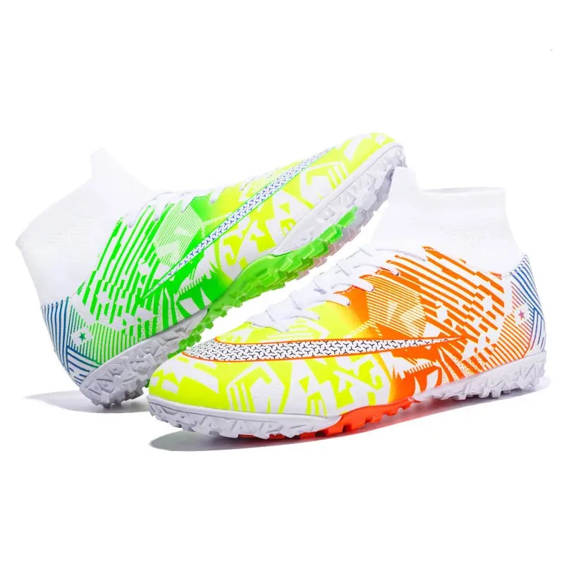 

Outdoor Sports FG Men's Futsal Shoes Green Printing Football Boots For Man Non Slip High Top Men Shoes Soccer zapatos de ftbol