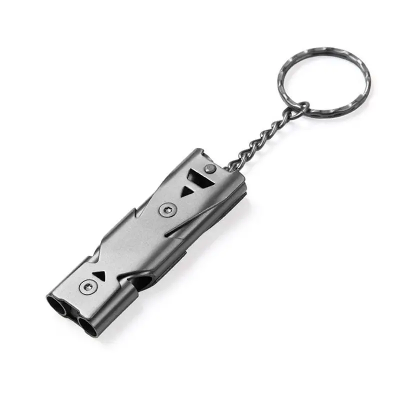 Двойная трубка OutdoorWhistle, нержавеющая сталь свисток с брелоком для пеших прогулок, кемпинга(2 шт, черный и серый
