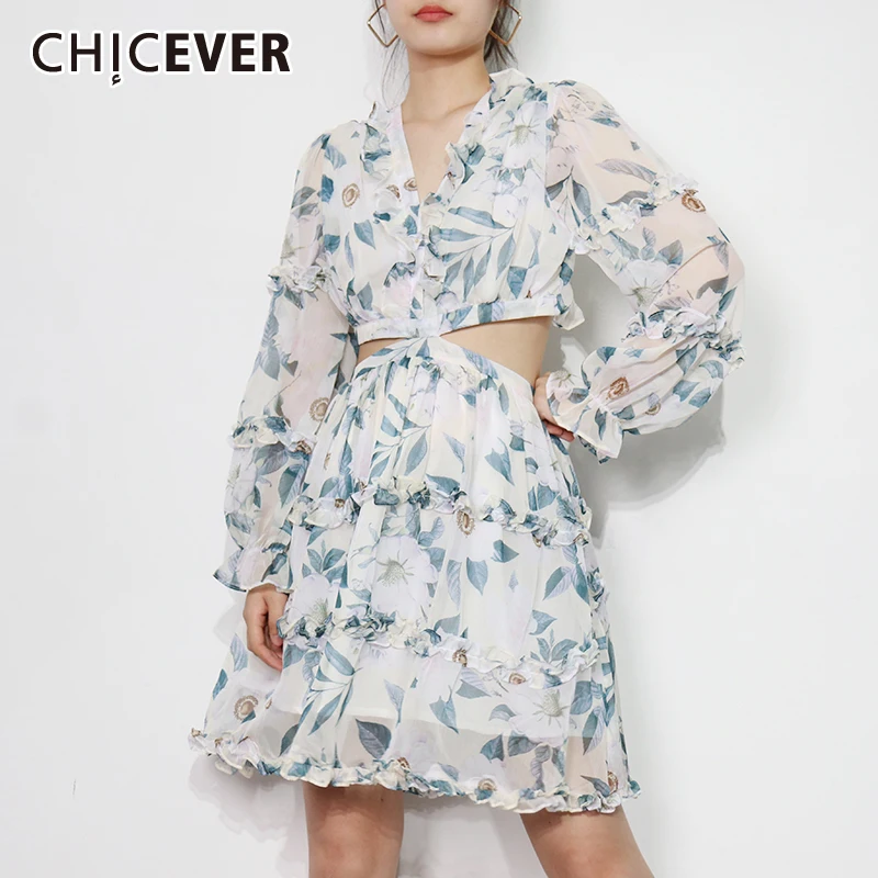 

Женское платье с открытой спиной CHICEVER, хит разноцветное платье с v-образным вырезом, длинным рукавом и высокой талией