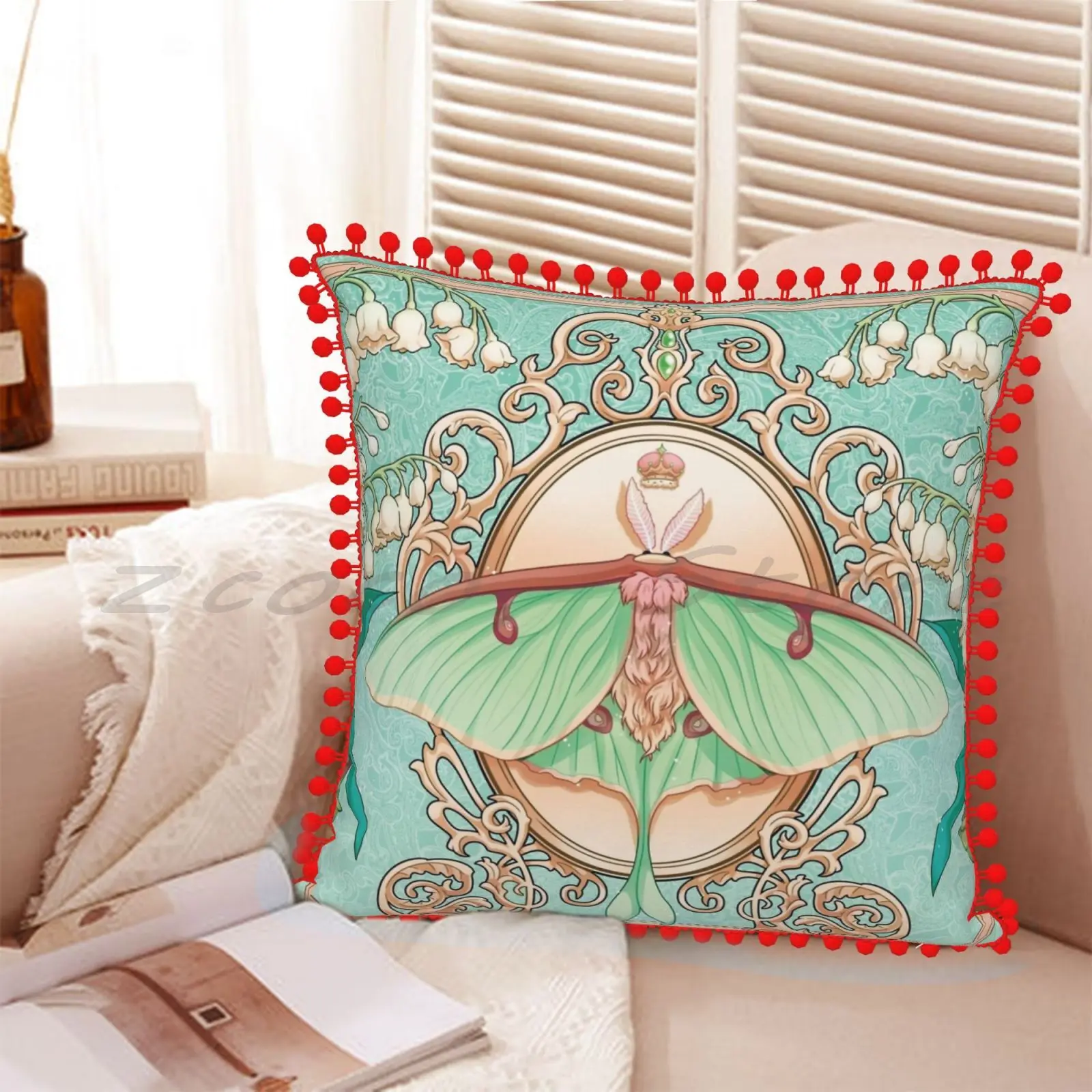 Наволочка Moon Moth с надписью хлопковая льняная наволочка помпоном Лунная лунная