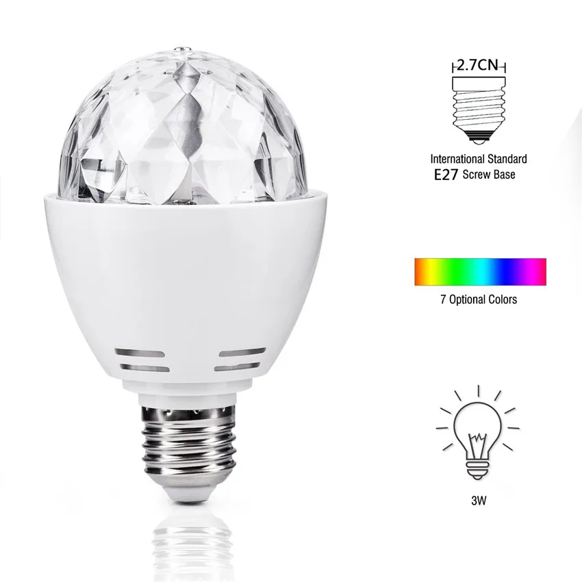 

Звуковая активация 3 Вт E27 RGB магический хрустальный шар Диско вечерние светильник s автоматический вращающийся светодиодный лампы сценичес...