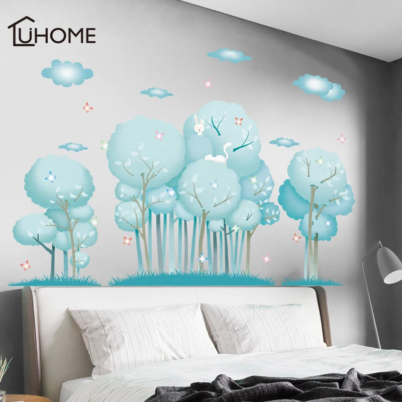 Настенные Стикеры с изображением леса большого дерева голубого облака украшения