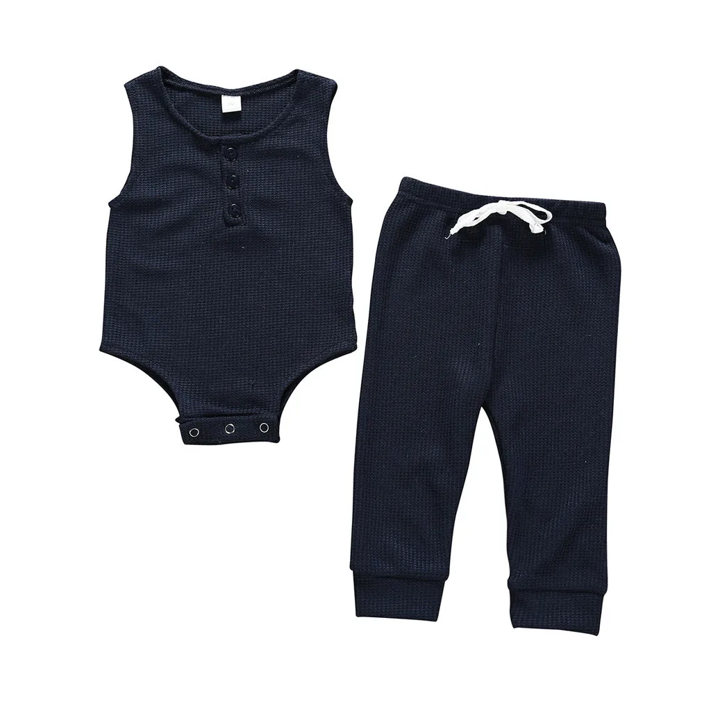 2PCS Summer Newborn Infant Baby Boys Girls Clothes Sleeveless Solid Colors Romper Jumpsuit Tops Drawstring Pants Outfits Set#p4 | Детская