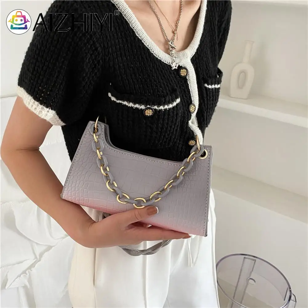 

2021 Girls Brief Women's Casual Bags Retro Women Alligator Pattern Gradient Hobos Shoulder Bag Casual PU Small Purse