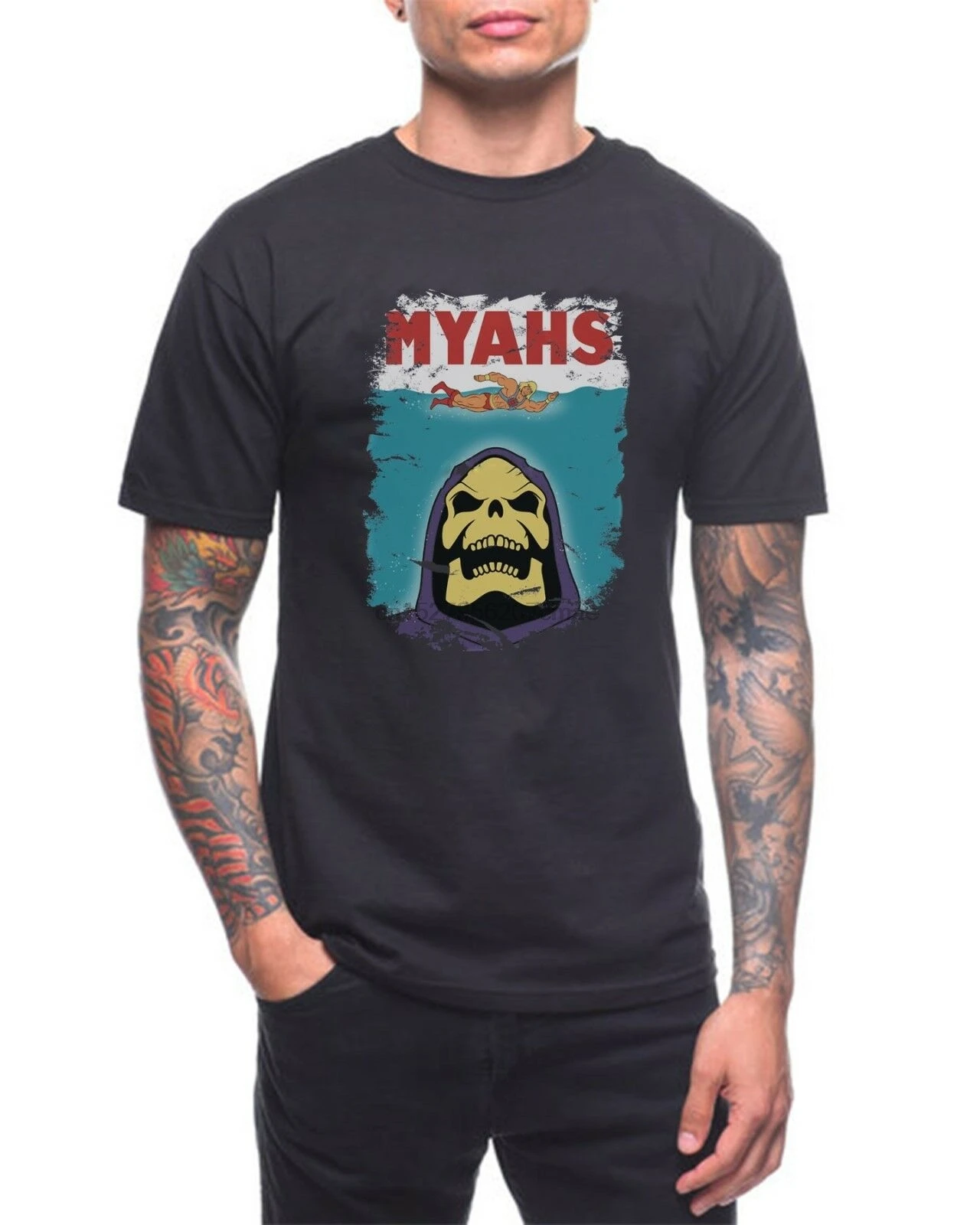 MYAHS футболка челюсти Пун смешной он мен Ретро комикс день рождения скелетор культ