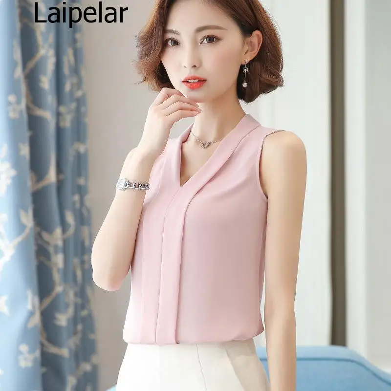 

Women Chiffon Blouses Large Size Ladies Tops Female Sleeveless Office Lady White Shirt Plus Size Female Clothing