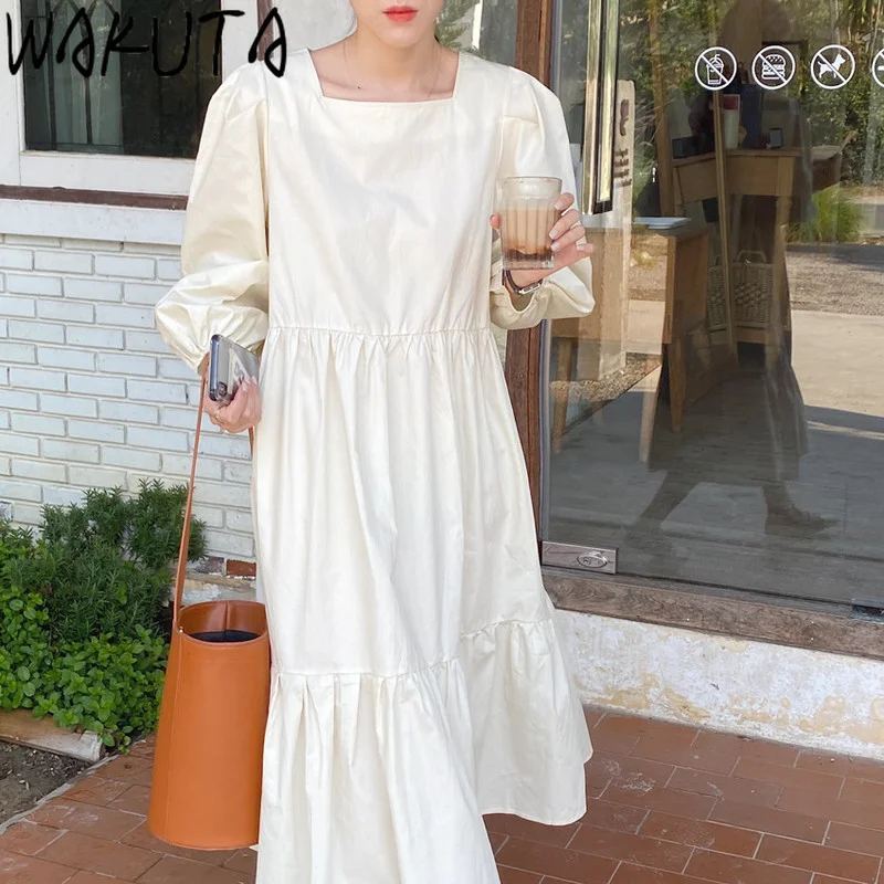 Многослойное длинное платье с оборками WAKUTA женские винтажные свободные платья