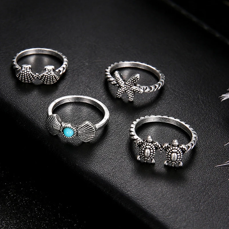 4 шт. богемное кольцо в виде черепахи на пальце набор очаровательные кольца
