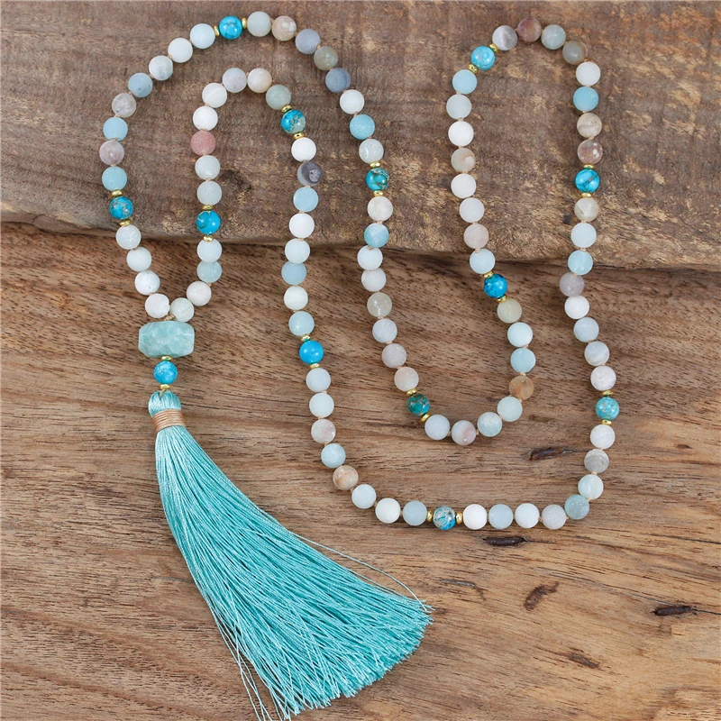 Шикарные драгоценные камни ручной работы 108 мала Амазонит женское ожерелье