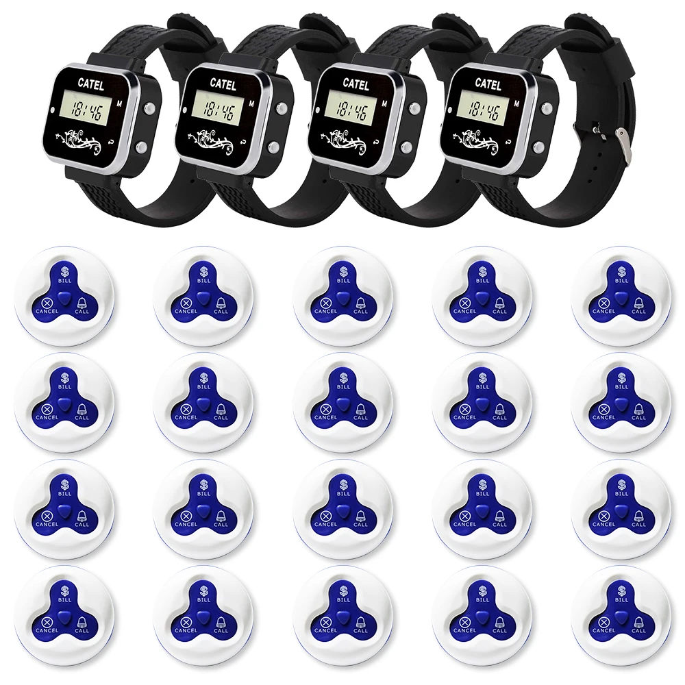 CATEL Waterproof 20 Button 4 Watch Receiver Wireless Calling System Call Button Pager for Restaurant Waiter Bell Buzzer