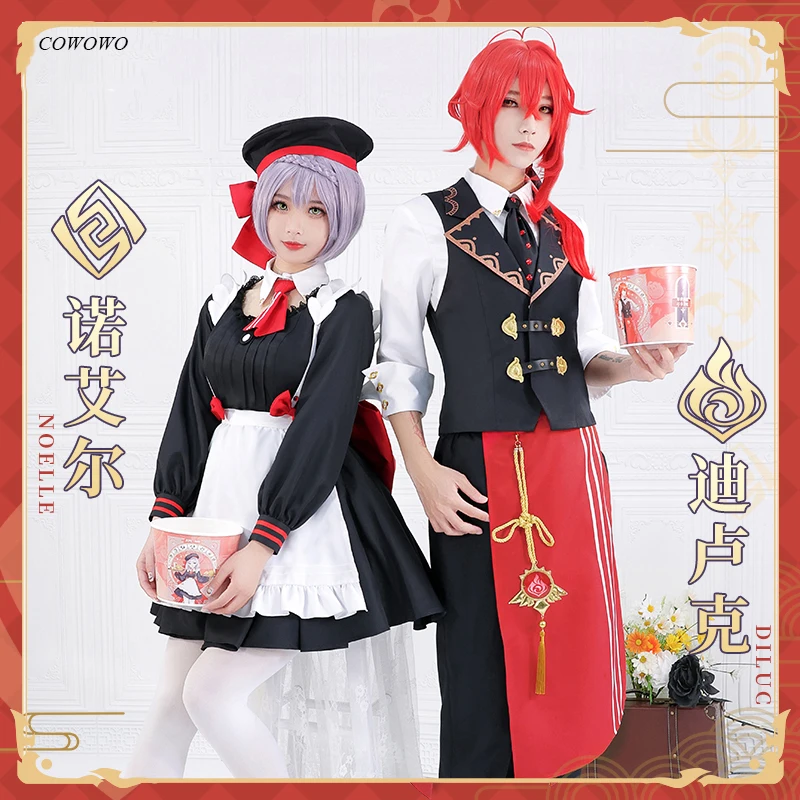 

Anime! Genshin Impact Noelle Diluc KFC Linkage Clerk Suit Lovely Maid Dress Uniform Cosplay Costume Halloween Party Outfit NEW