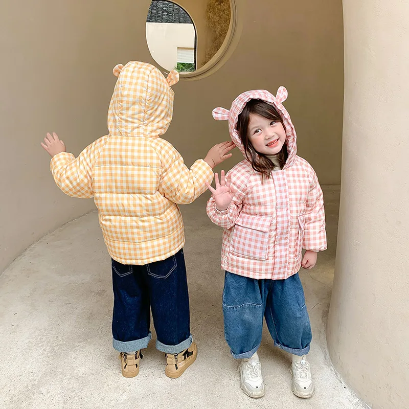 

Детский пуховик YH-107, новинка 2021, плотный клетчатый пуховик, ветрозащитное теплое пальто с капюшоном, зимняя детская одежда для девочек и мал...