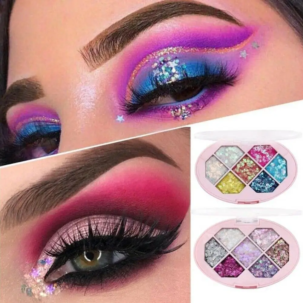 7 цветов сверкающая блестящая Палетка теней для глаз макияж алмазные тени век