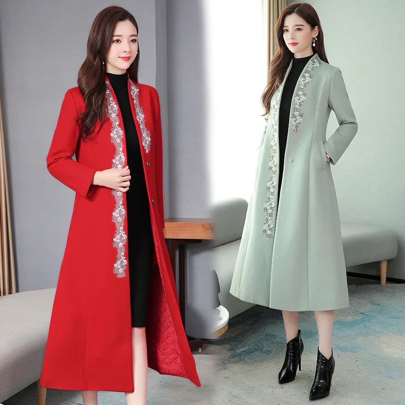 Женское осеннее и зимнее пальто китайский cheongsam ретро китайский стиль Hanfu улучшенное плотное шерстяное кружевное пальто