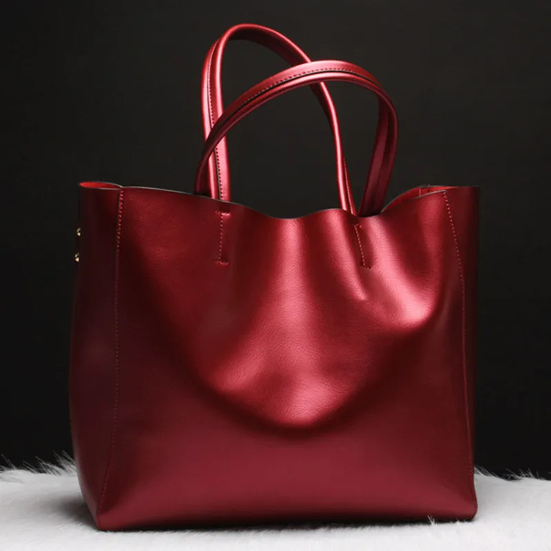 

Women's Fashion Metallic Leather Large Capacity Concise Tote Handbag Set Shipping Shoulder Casual Bag for Business Office Daily