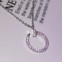 cute nail pendant with bling zircon stone necklace for women long chain silver necklace choker fashion jewelry